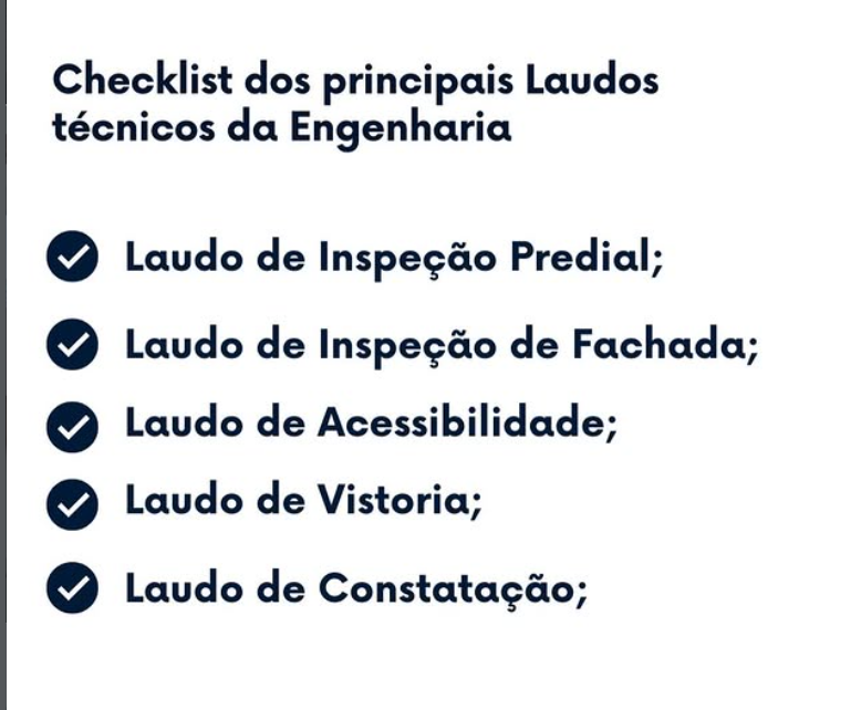 Checklist dos principais laudos técnicos da engenharia